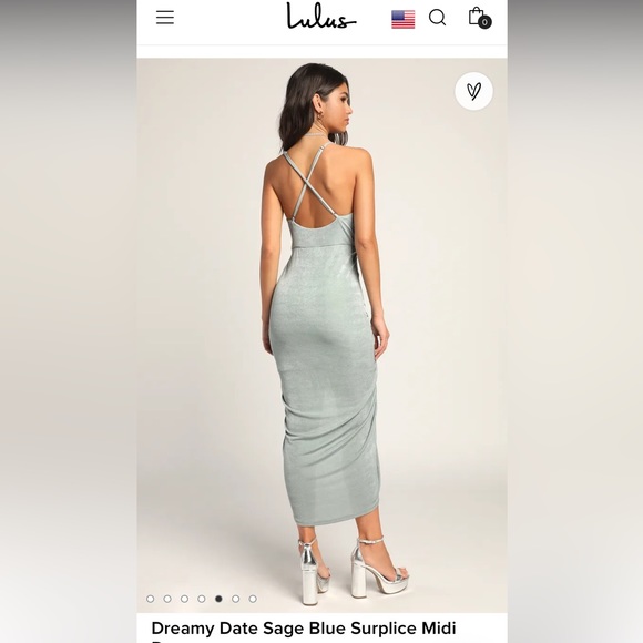 NWT Dreamy Date Icy Sage Blue Surplice Midi dress XS - Lulus - Picture 4 of 4